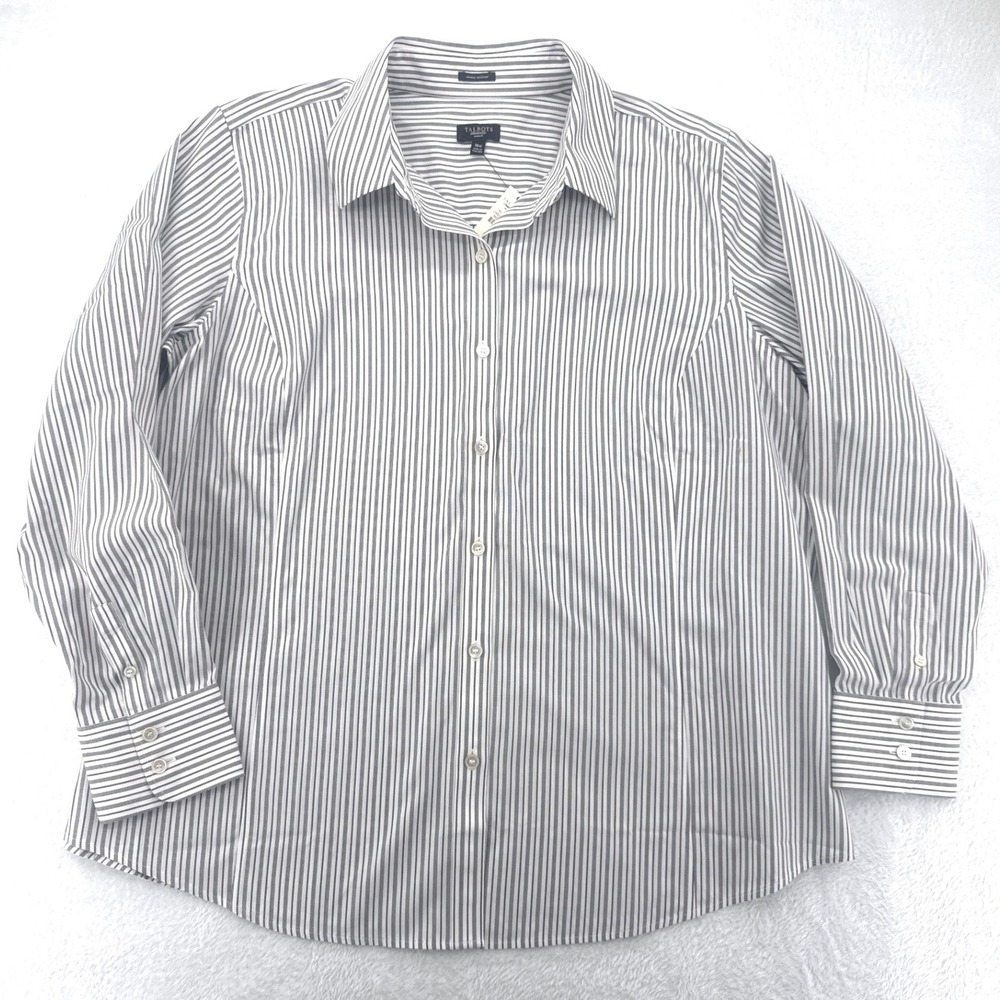 Talbots Button Down Shirt Sz 18W‎ Grey White Striped Wrinkle Resistant NWT $89